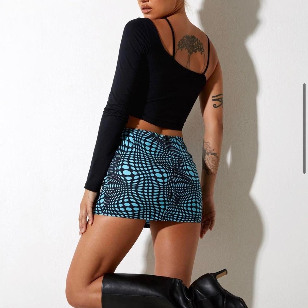 MOTEL Rocks Blue & Black Mini Skirt Size Medium - Picture 10 of 11